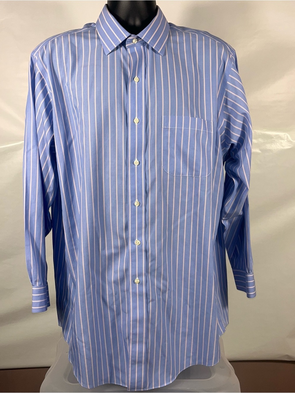 Brooks Brothers Men Shirt 17-33 Long Sleeve Blue Red White Stripe Non Iron